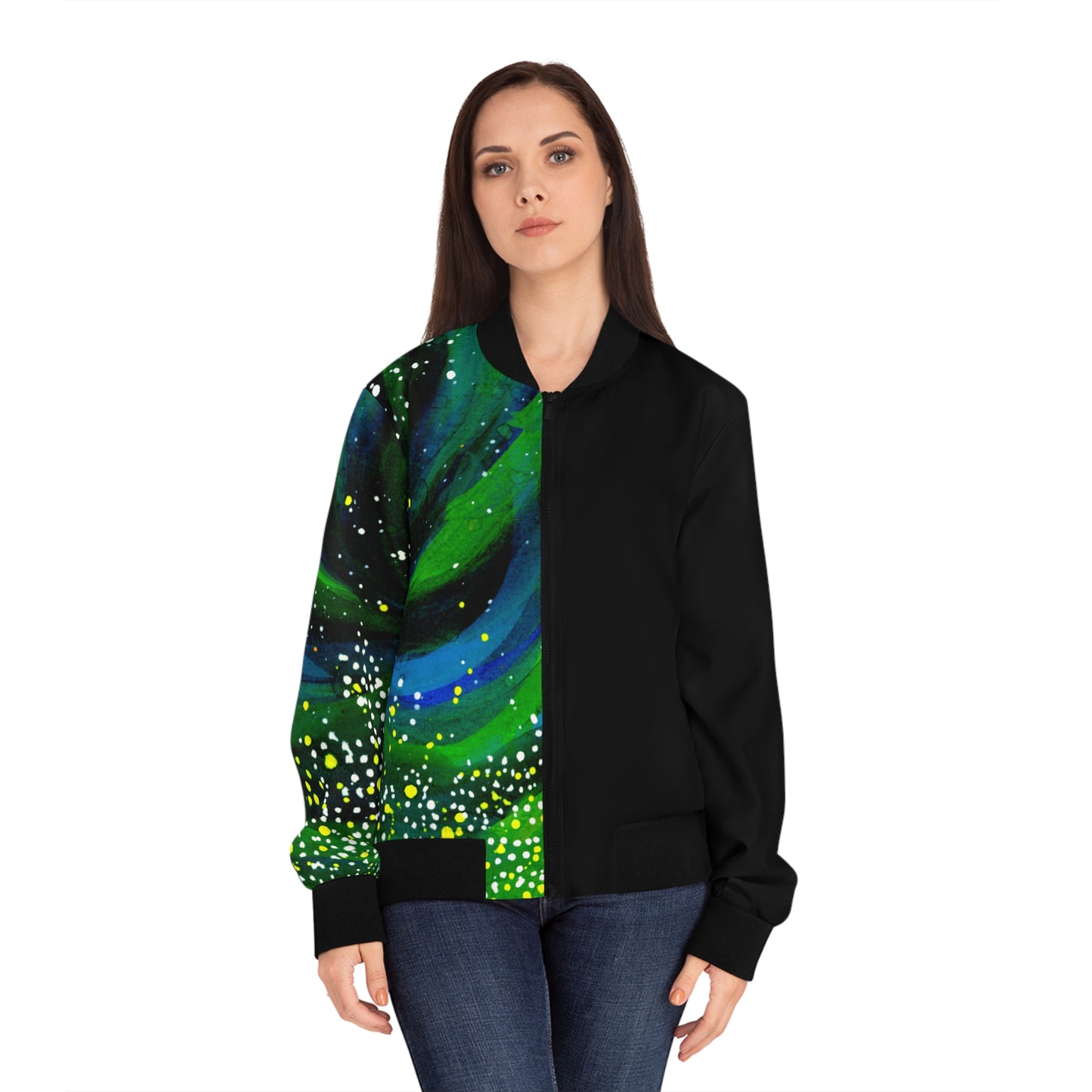Galaxy Swirl Bomber Jacket — Women's Cosmic Night AOP