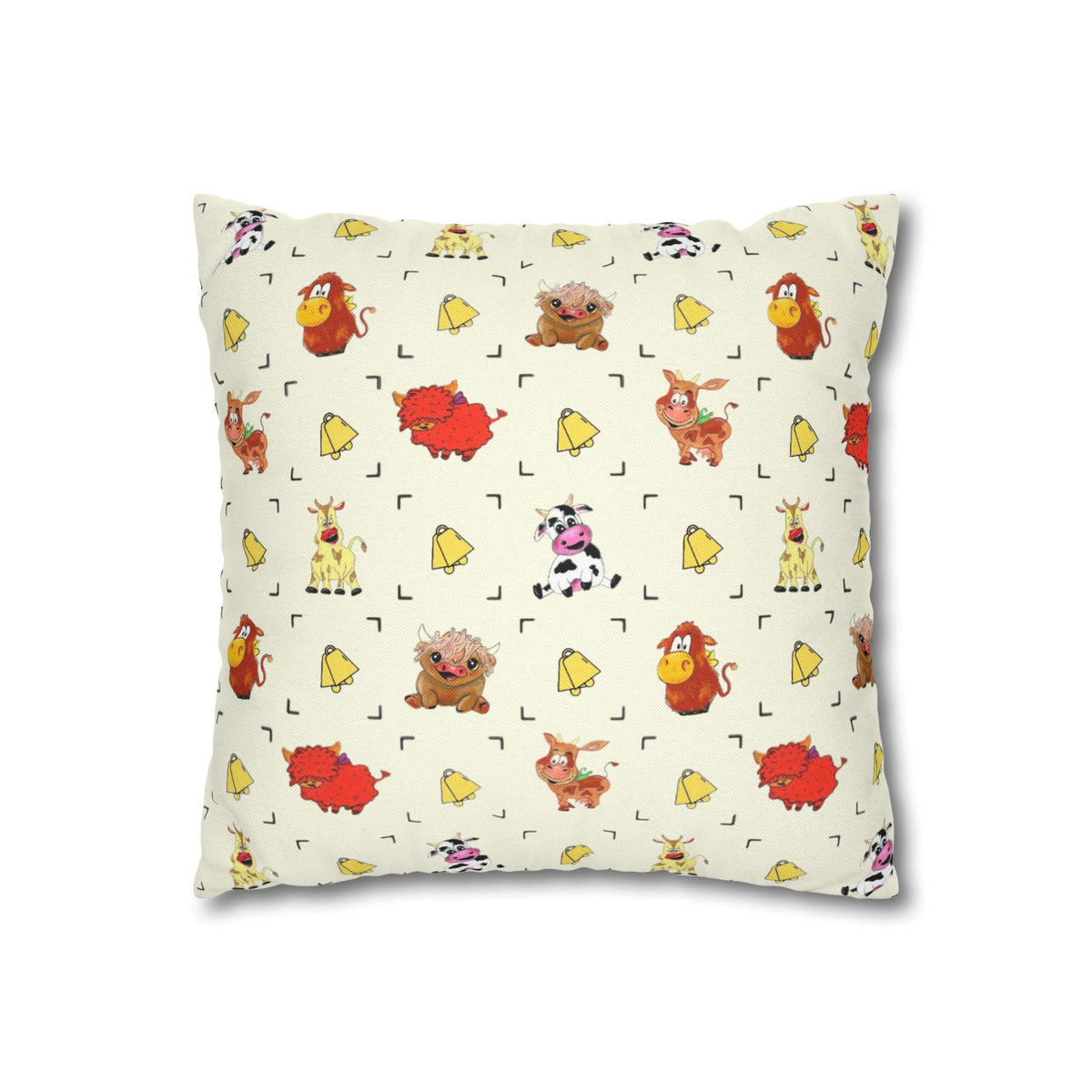 Cute Farm Animal Pattern Square Pillowcase – Whimsical Chick, Pig & Cow Throw Pillow Cover