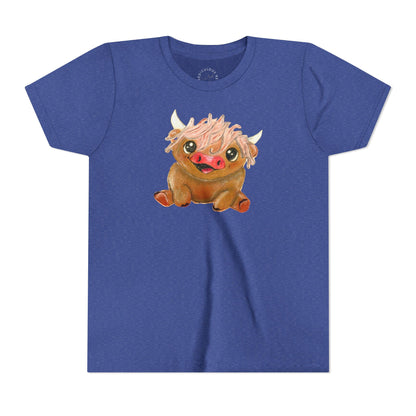 Cute Highland Cow Kids T‑Shirt — Adorable Baby Cow Graphic Youth Tee