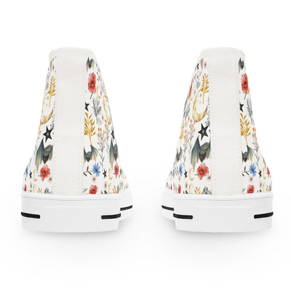 Floral Botanical Bat High Top Sneakers — Women's Vintage Wildflower Animal Print