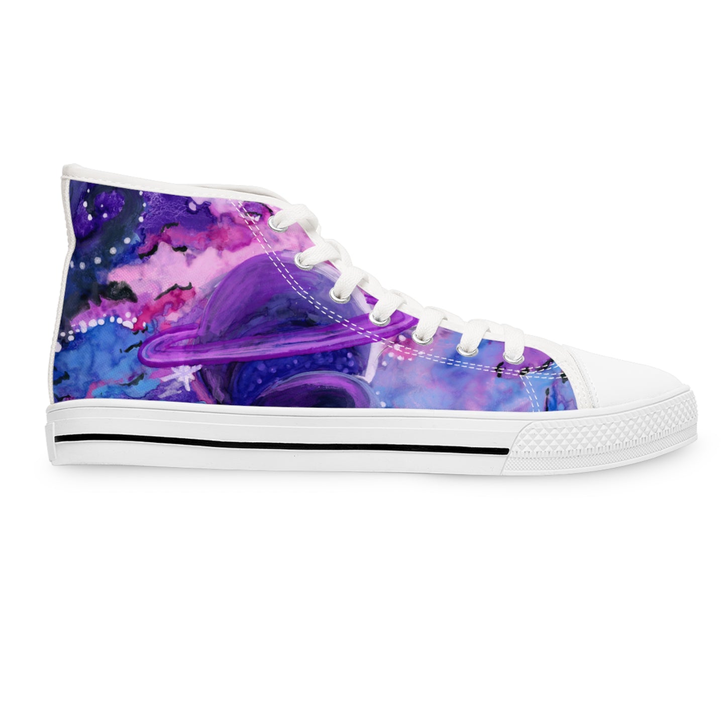 Galaxy Watercolor High Top Sneakers — Purple Planet Cosmic Print for Women