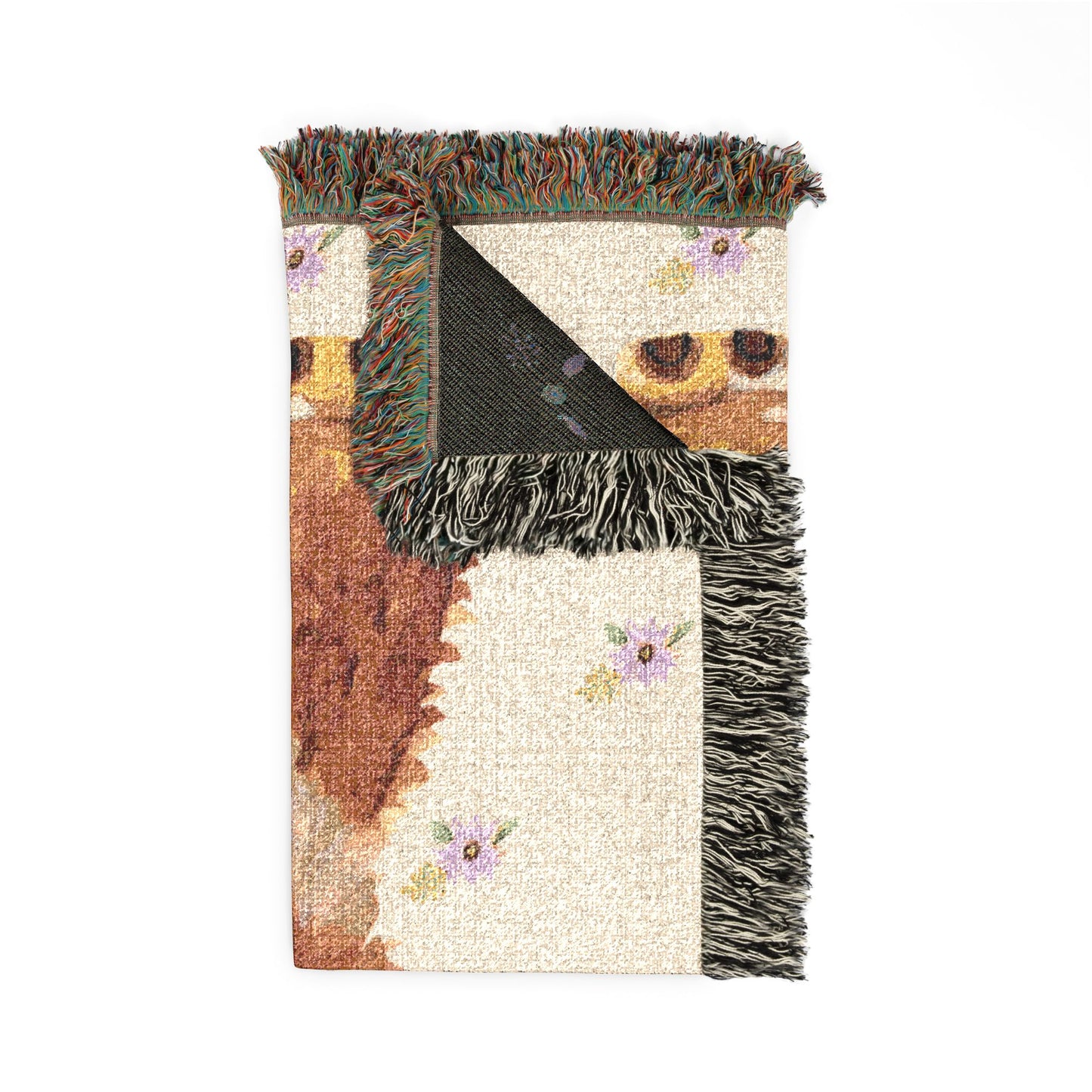 Highland Cow Floral Crown Woven Blanket — Cozy Cabin Throw for Rustic Home & Camping