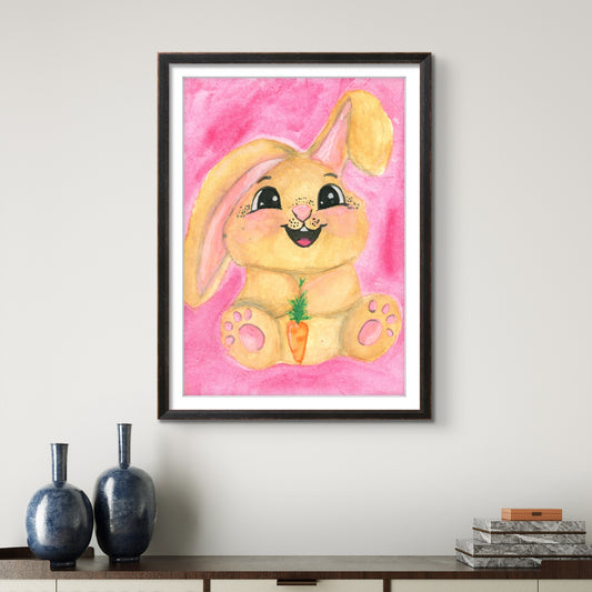 Pink Bunny with Carrot 8x10 Museum Grade Fine Art Print