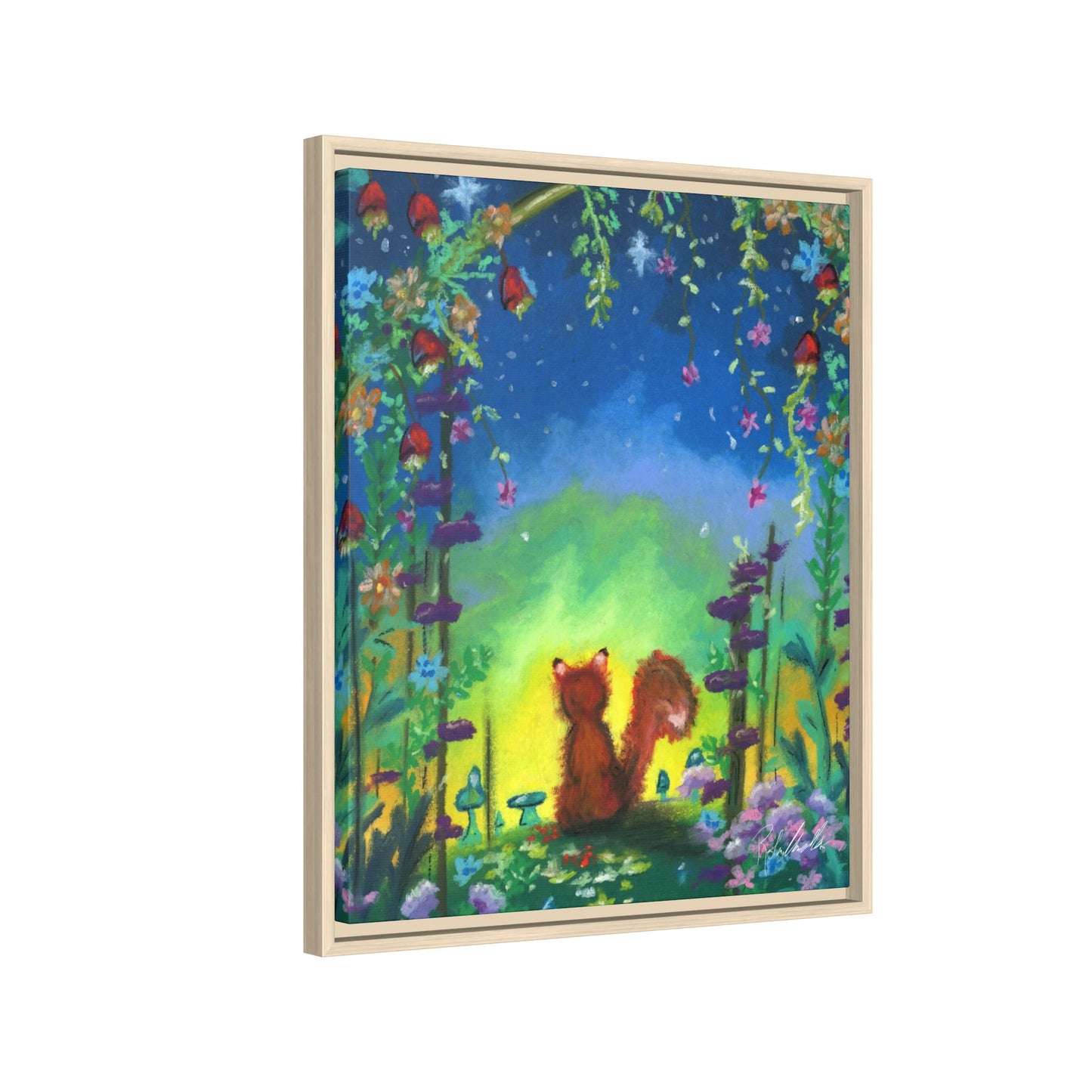 Fox Under Flowers Framed Wall Art