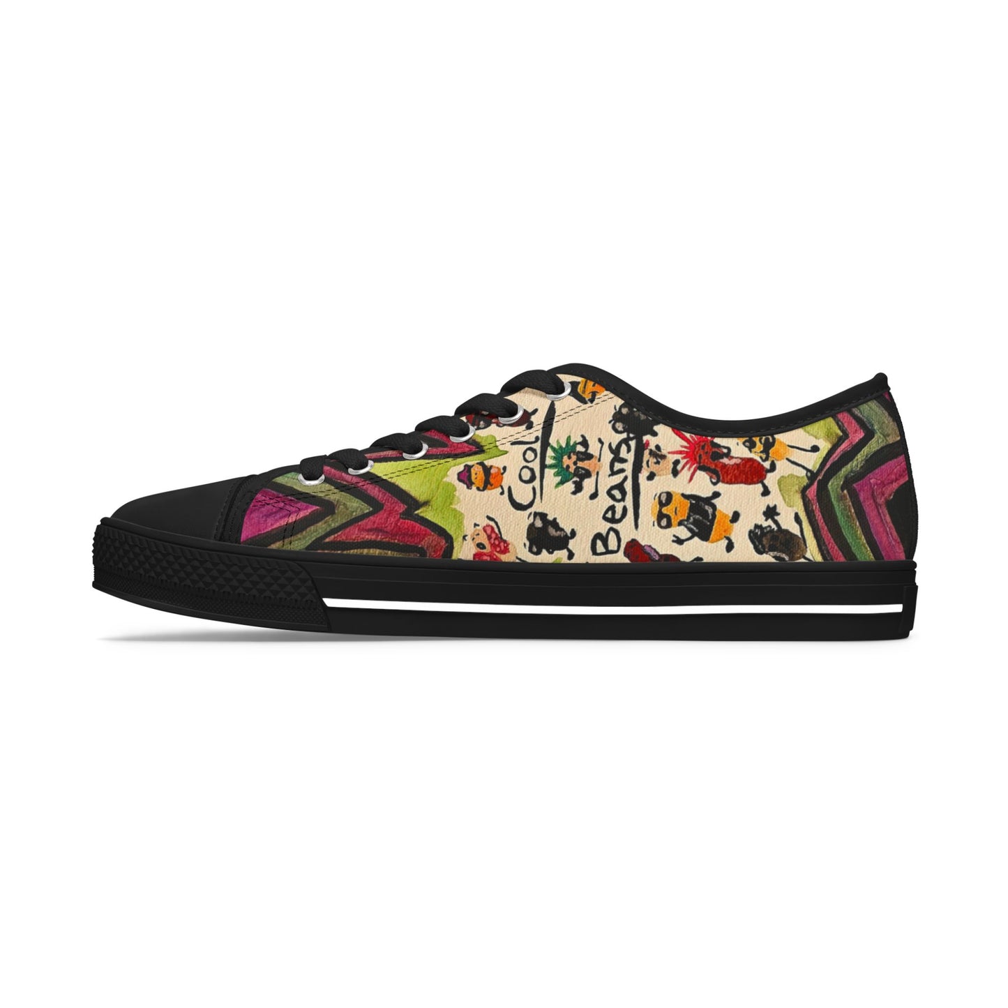 Low Top Sneakers — Colorful Boho Cool Beans Pattern Women's Canvas Shoes