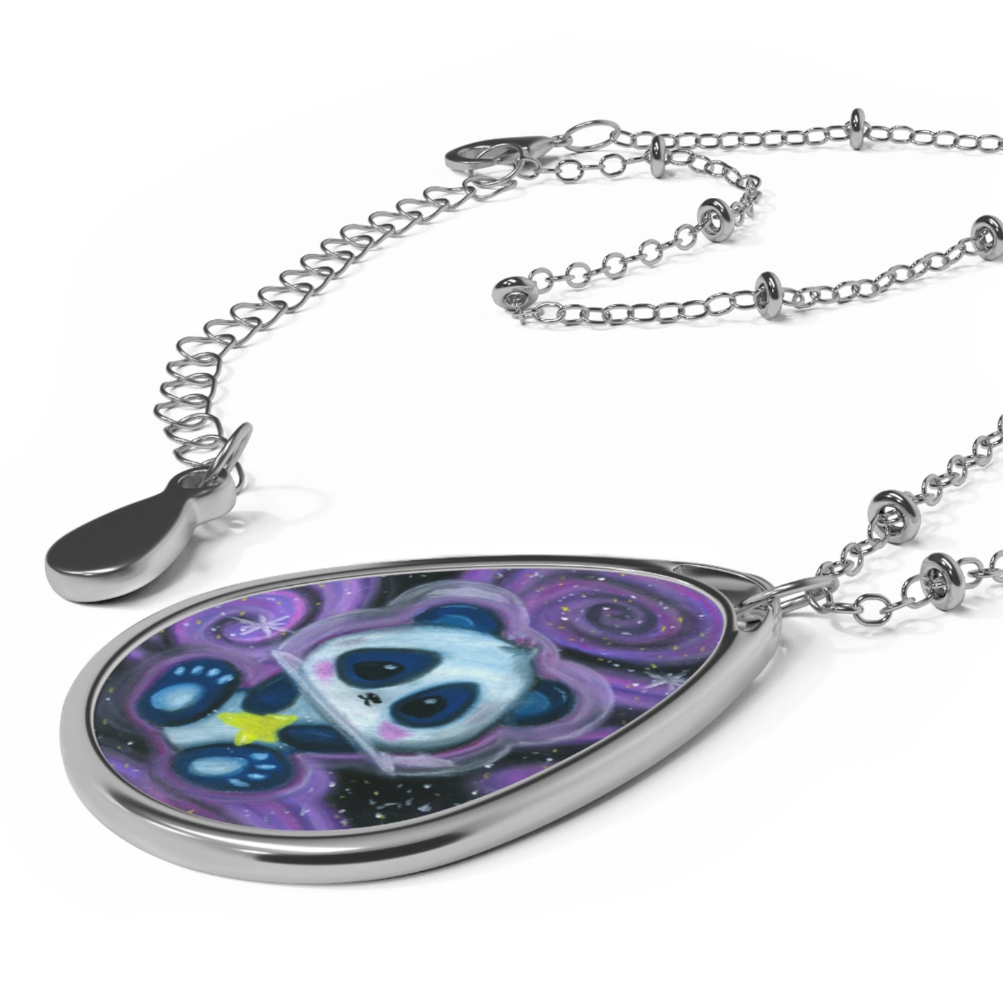 Space, Star and Panda Oval Necklace