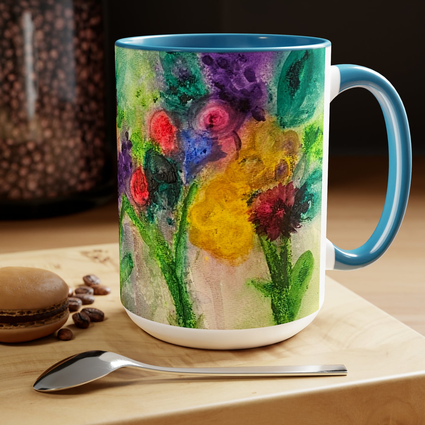 Flowers Two-Tone Coffee Mugs, 15oz