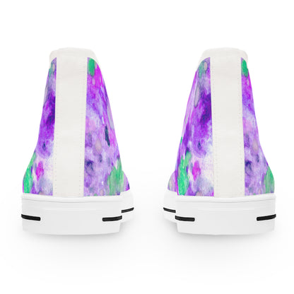 Women's High Top Sneakers — Purple Watercolor Floral Pattern Athletic Fashion Shoes
