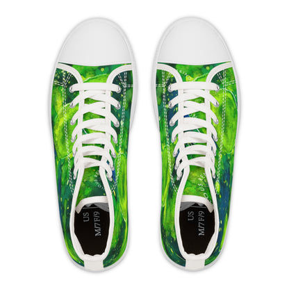 High Top Sneakers — Green Watercolor Cosmic Swirl Print