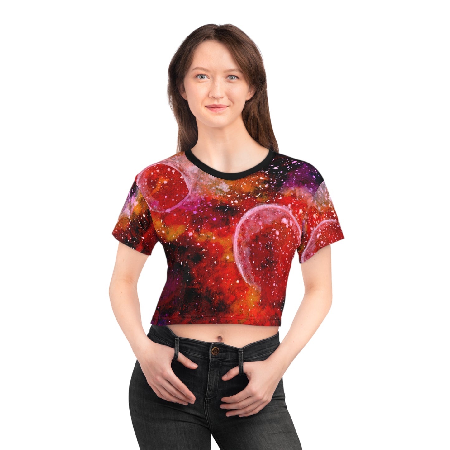 Red Nebula Crop Tee – Galactic Space Print Cosmic Top