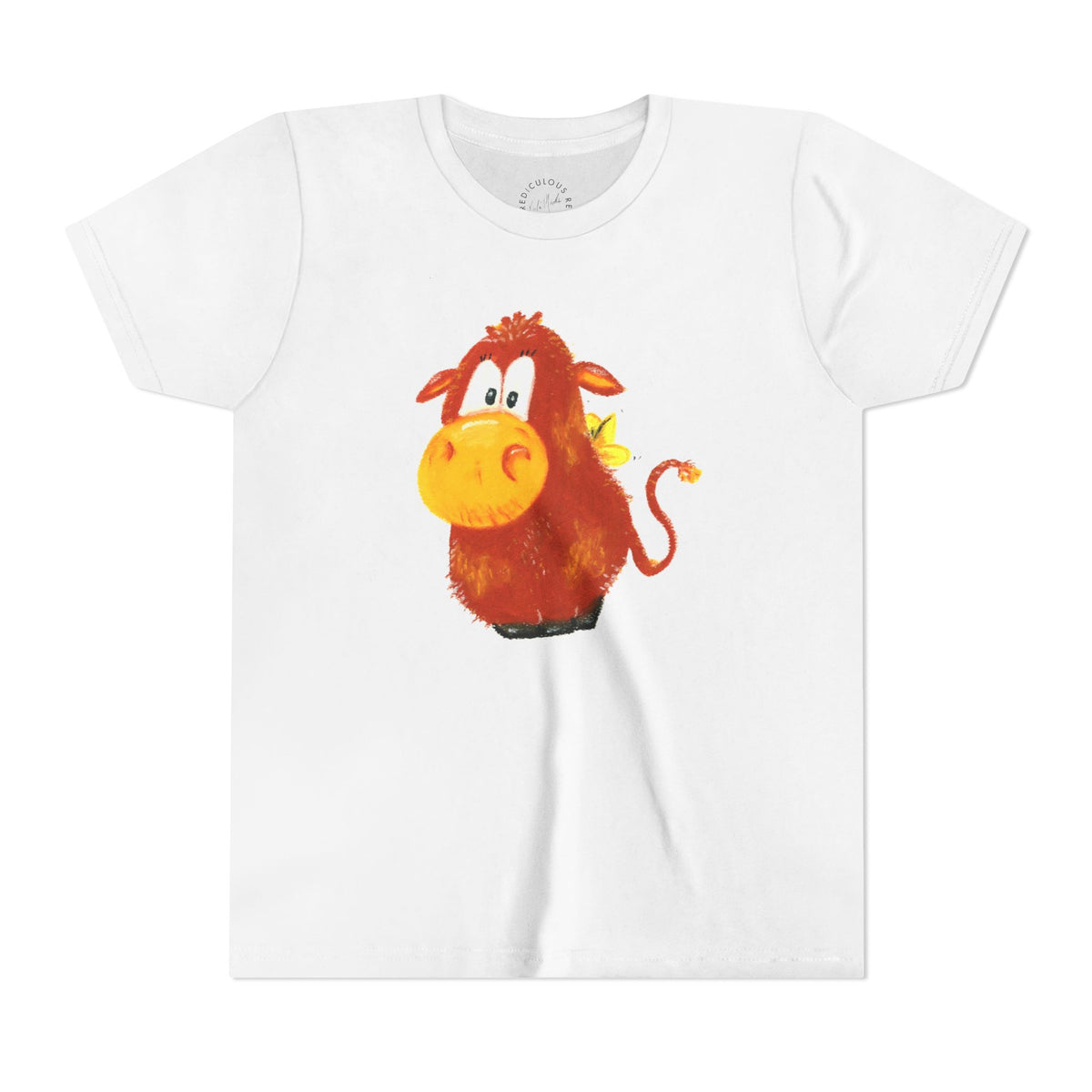 Cute Cartoon Cow Kids T-Shirt — Playful Red Cow Graphic Youth Tee