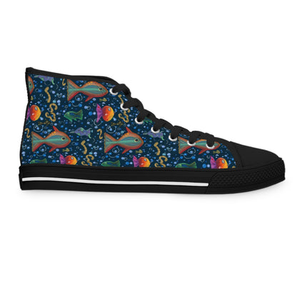 High Top Sneakers — Colorful Underwater Fish Pattern for Women