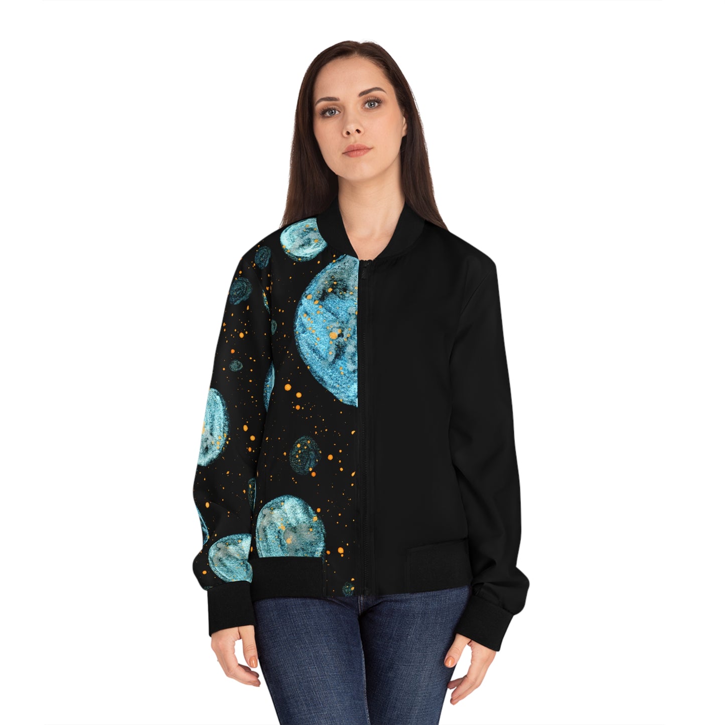 Little Blue Planets Galaxy Women's Bomber Jacket (AOP)