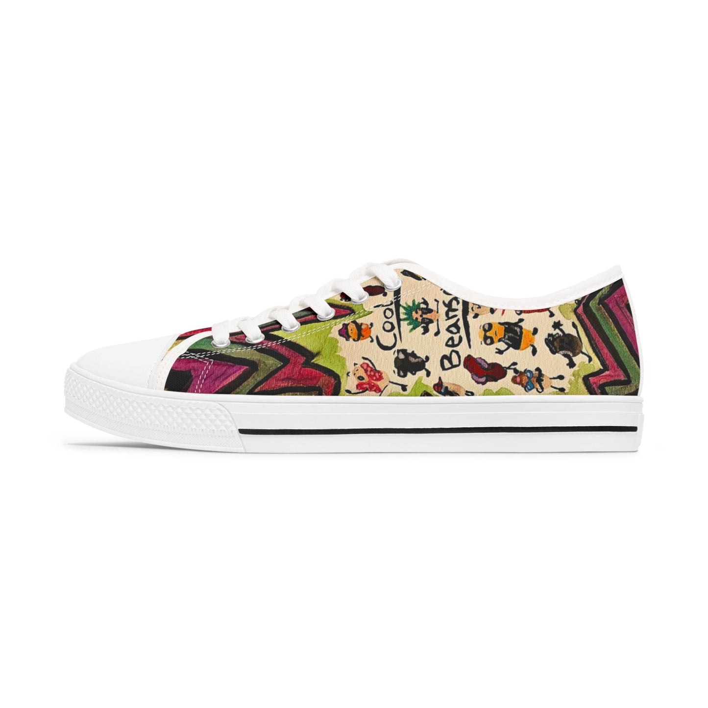 Low Top Sneakers — Colorful Boho Cool Beans Pattern Women's Canvas Shoes