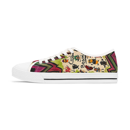 Low Top Sneakers — Colorful Boho Cool Beans Pattern Women's Canvas Shoes