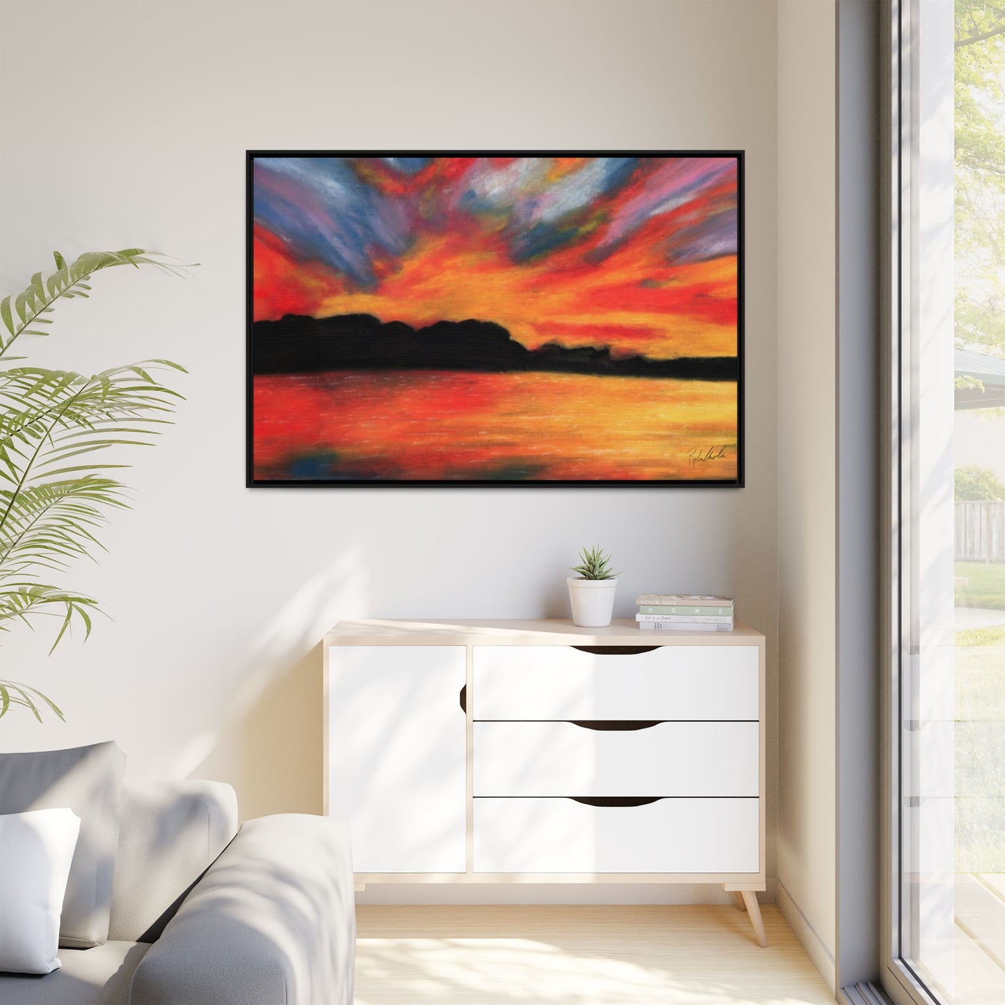 Sunset Over The Lake Framed Wall Art