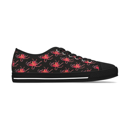 Octopus Pattern Women's Low Top Sneakers — Black Red Marine Casual Shoes