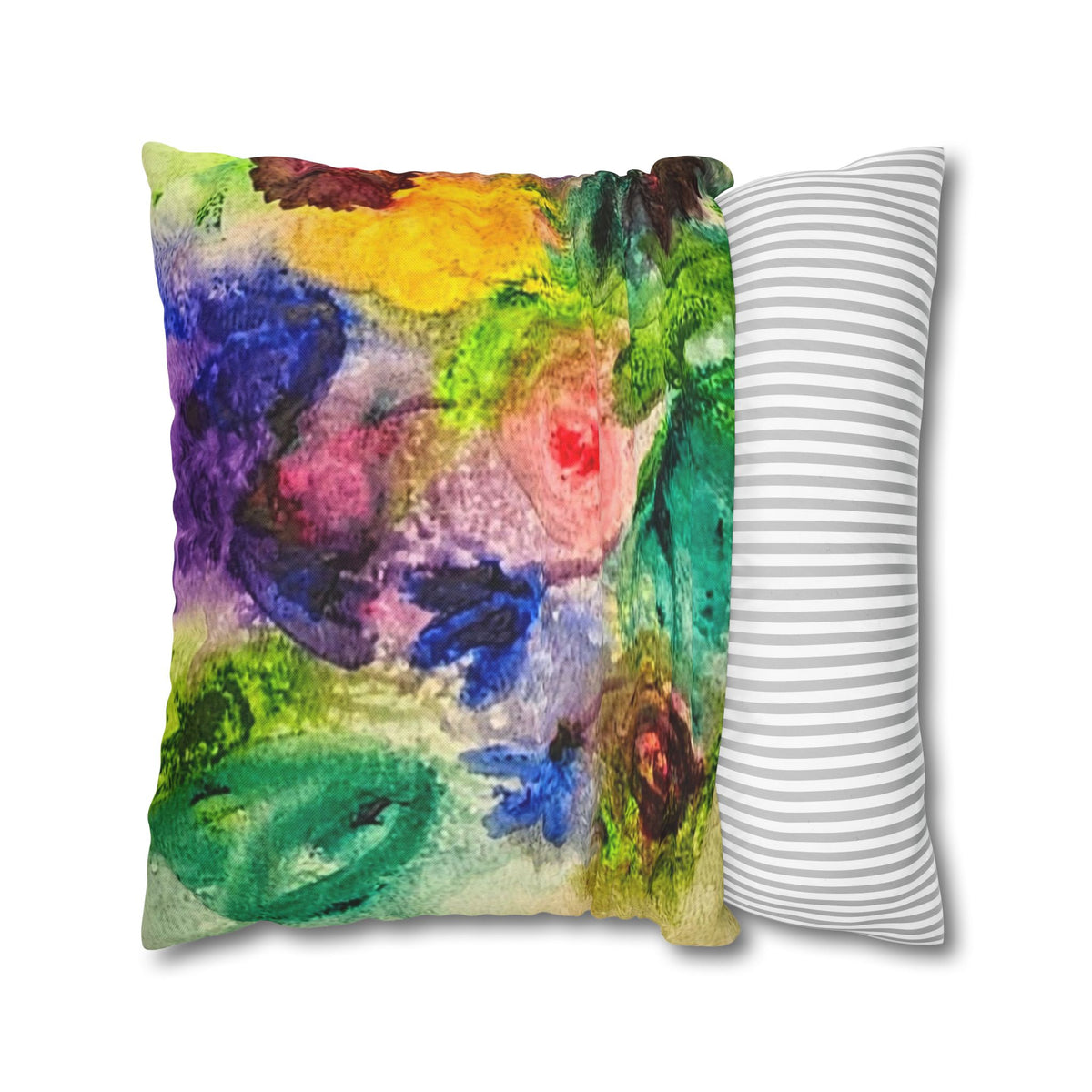 Abstract Floral Pillowcase - Colorful Watercolor Garden Throw Pillow