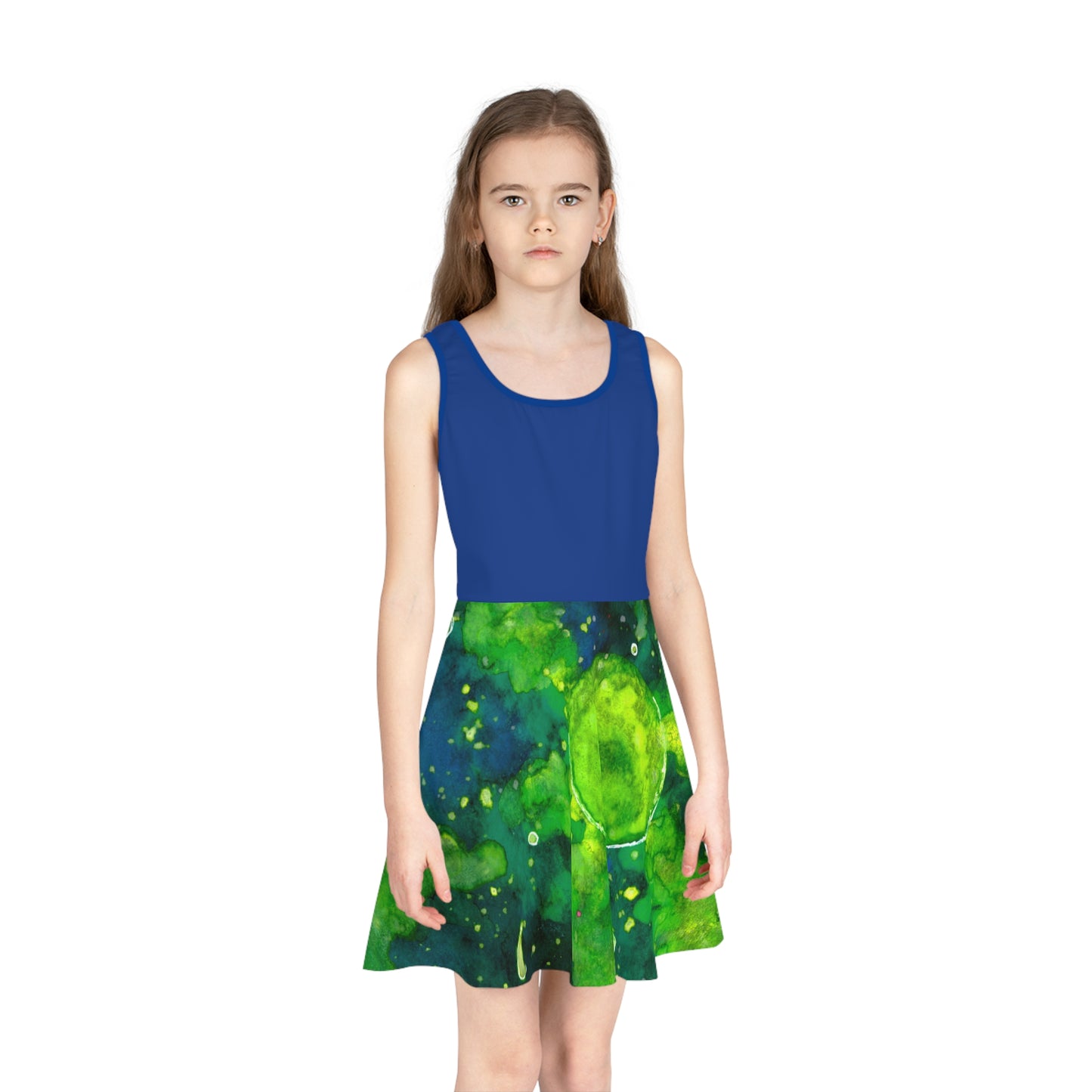 Blue Top Green Galaxy Girls' Sleeveless Sundress (AOP)