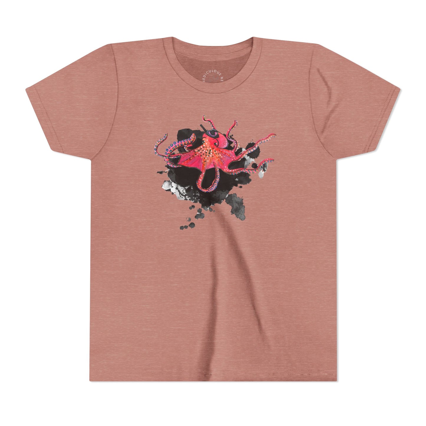 Youth Tee — Red Octopus Splash Graphic Shirt