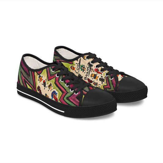 Low Top Sneakers — Colorful Boho Cool Beans Pattern Women's Canvas Shoes