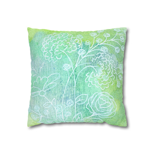 Green Watercolor Floral Pillowcase – Decorative Square Throw Pillow Cover