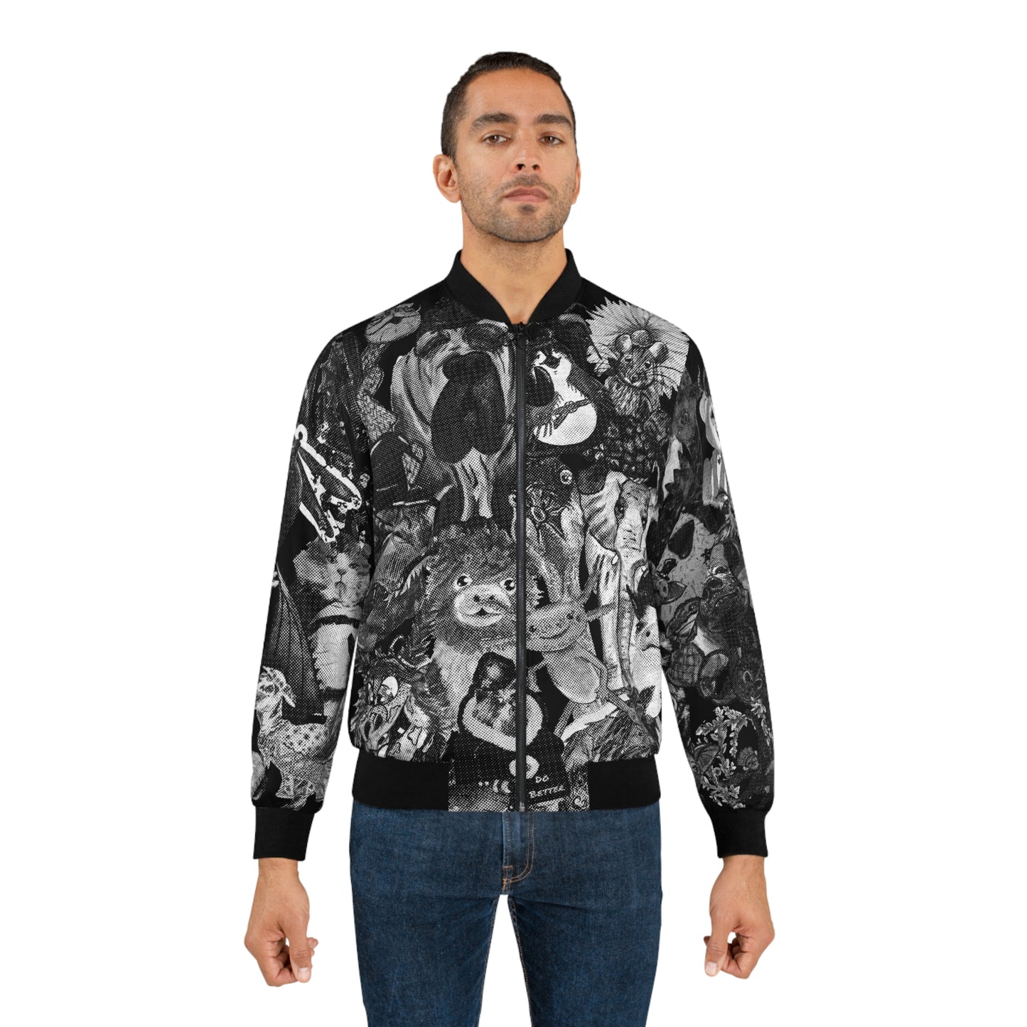 Black and White Animal Mashup Bomber Jacket (AOP)