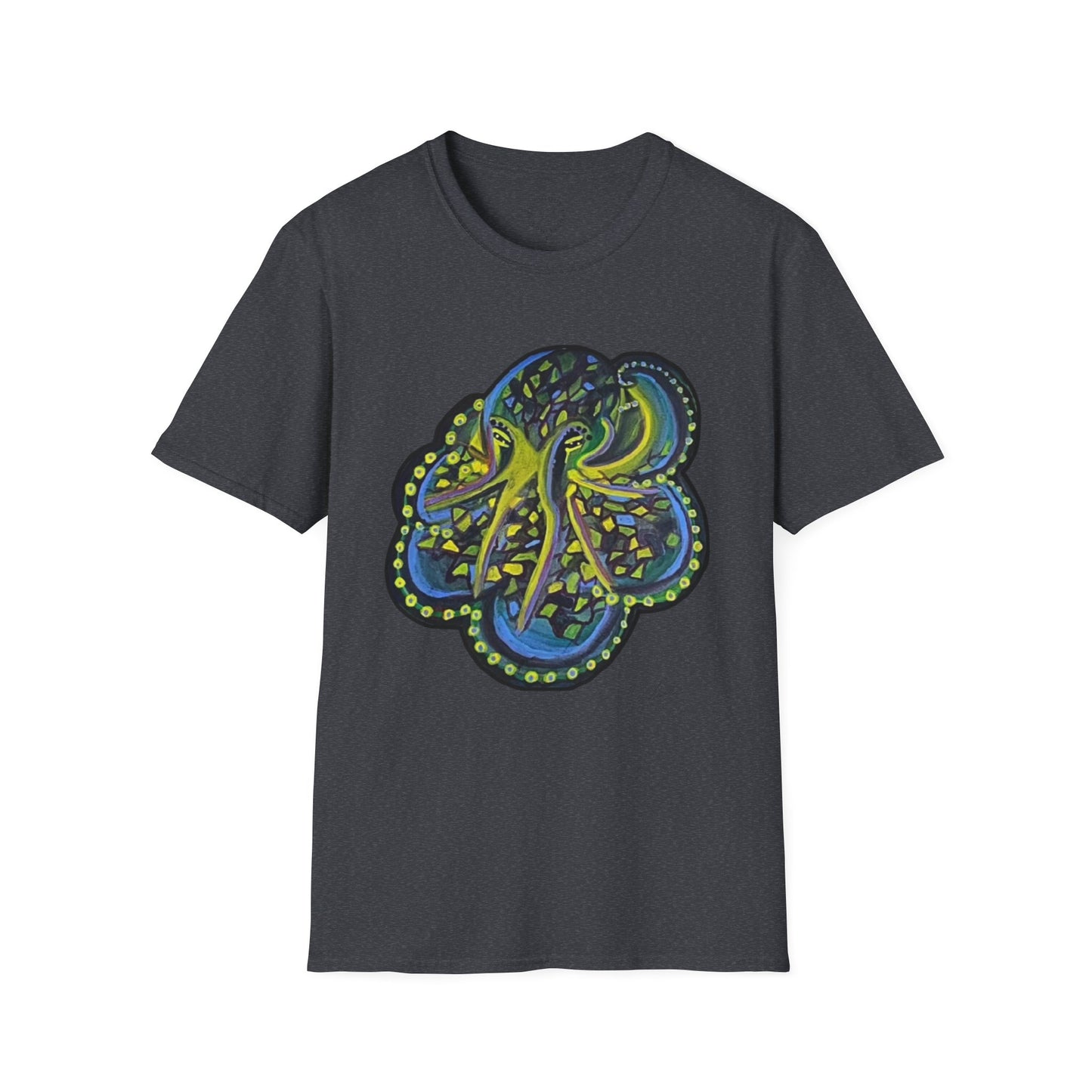 Green Geo octopus Unisex Softstyle Print T-Shirt