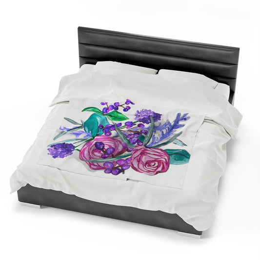 Purple Flowers Velveteen Plush Blanket- Large Print