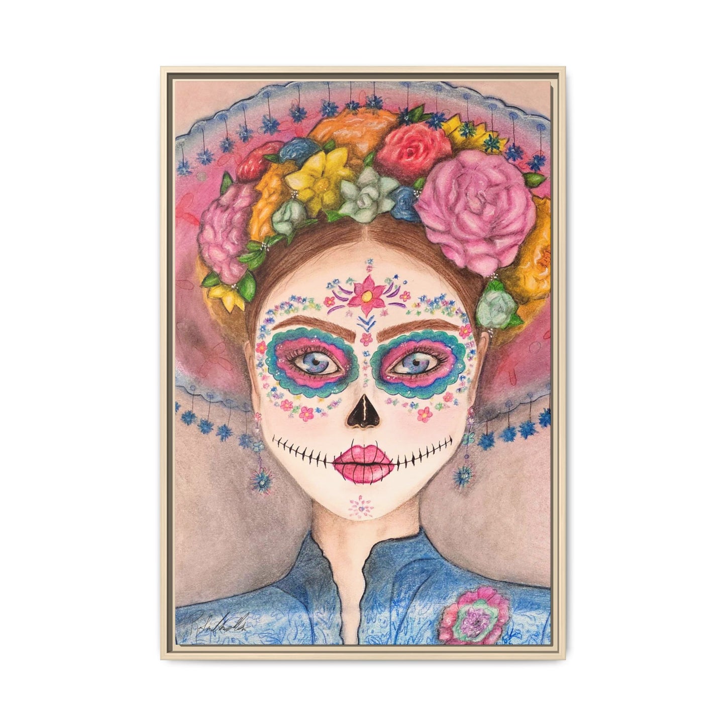 Day of the Dead Skull Woman Framed Wall Art