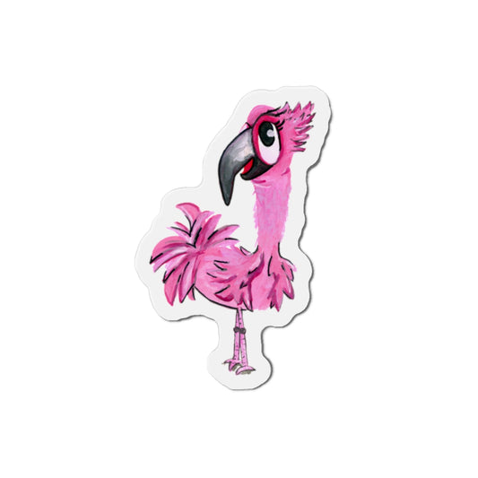 Big Eye Flamingo Die-Cut Magnets  Custom Shape, 5 Sizes, Vinyl Material for Outdoor Use, Flexible and Durable, Black Backing - Home Decor Refrigerator Magnets