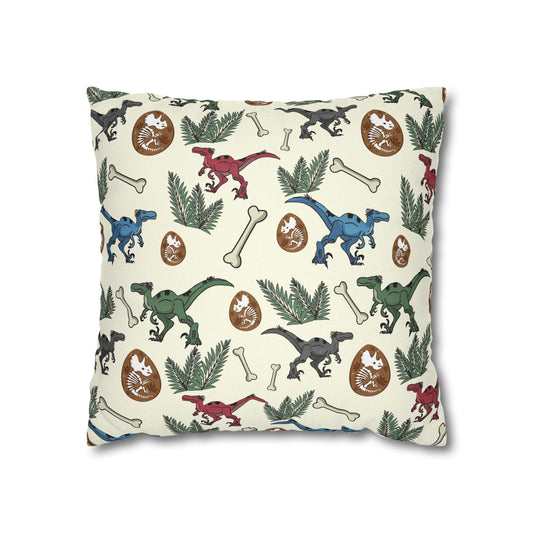 Dinosaur Fossil Pattern Pillowcase — Kids Paleontology Throw Pillow Cover