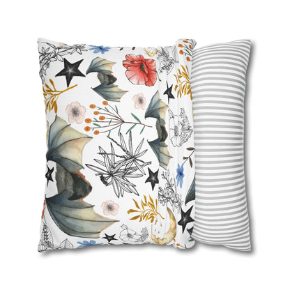 Botanical Night Bat Pillowcase — Floral Moon & Stars Throw Pillow Cover