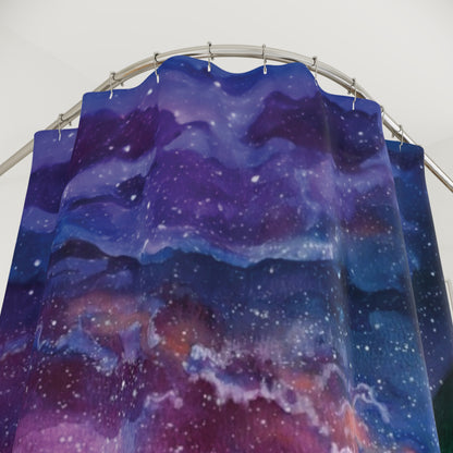 Galaxy Lake Shower Curtain — Aurora Night Sky Bathroom Decor
