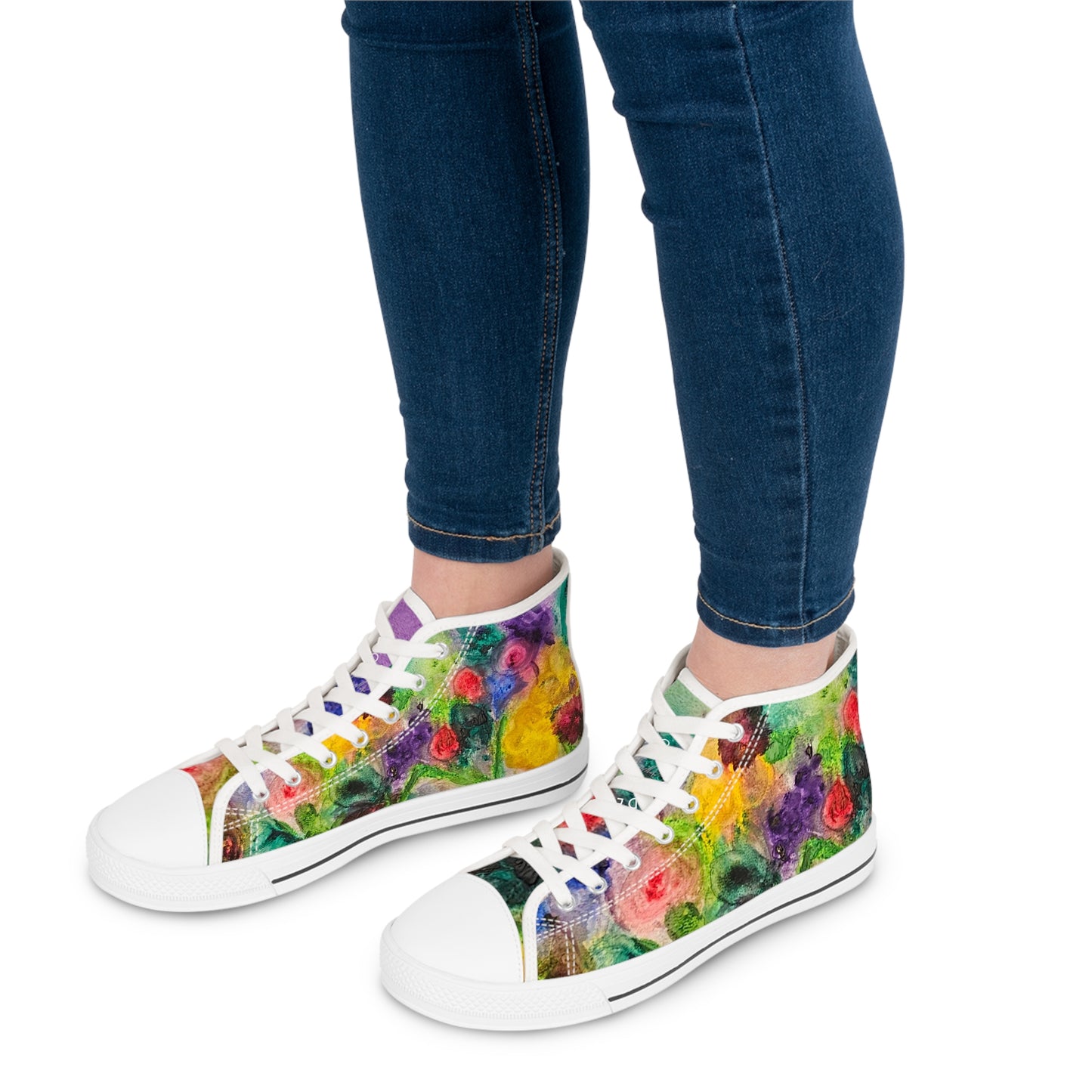 Floral Watercolor High Top Sneakers — Colorful Women's Canvas Shoes
