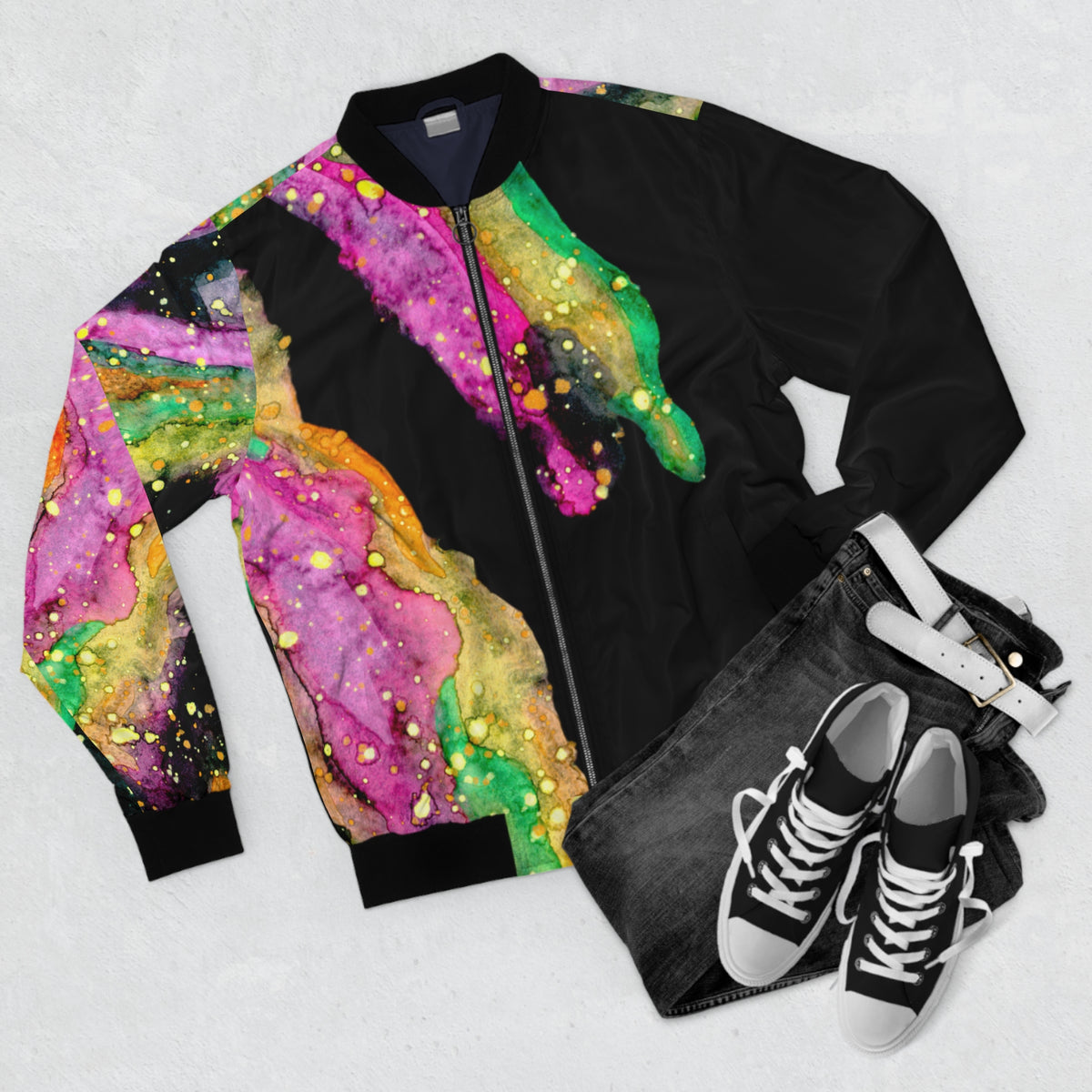 Abstract Neon Agate Bomber Jacket
