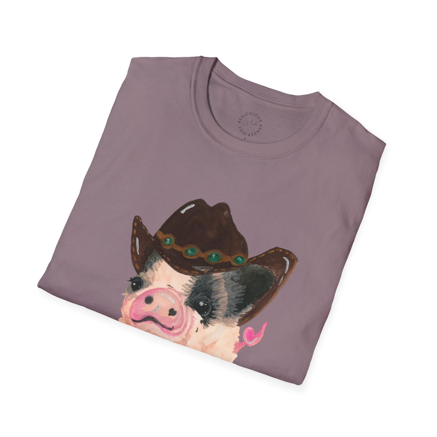 Cowboy Pig Unisex Softstyle Print T-Shirt