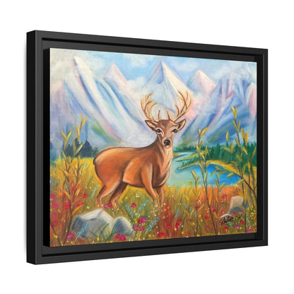 Framed Canvas Wall Art — Majestic Deer in Mountain Meadow