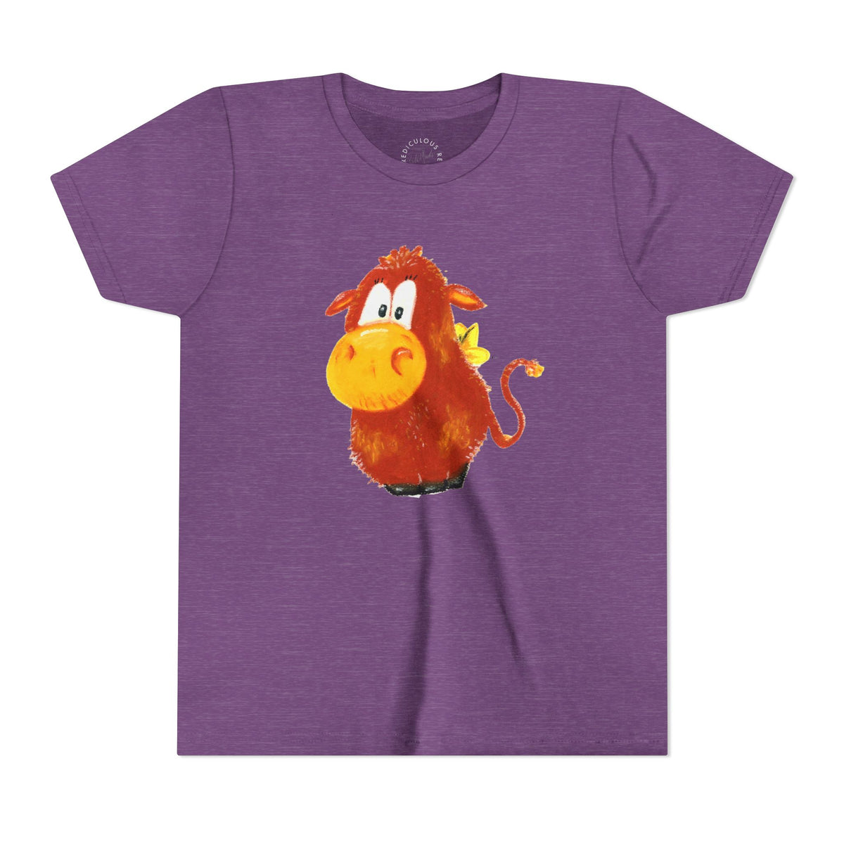 Cute Cartoon Cow Kids T-Shirt — Playful Red Cow Graphic Youth Tee