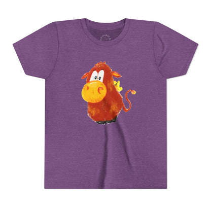 Cute Cartoon Cow Kids T-Shirt — Playful Red Cow Graphic Youth Tee