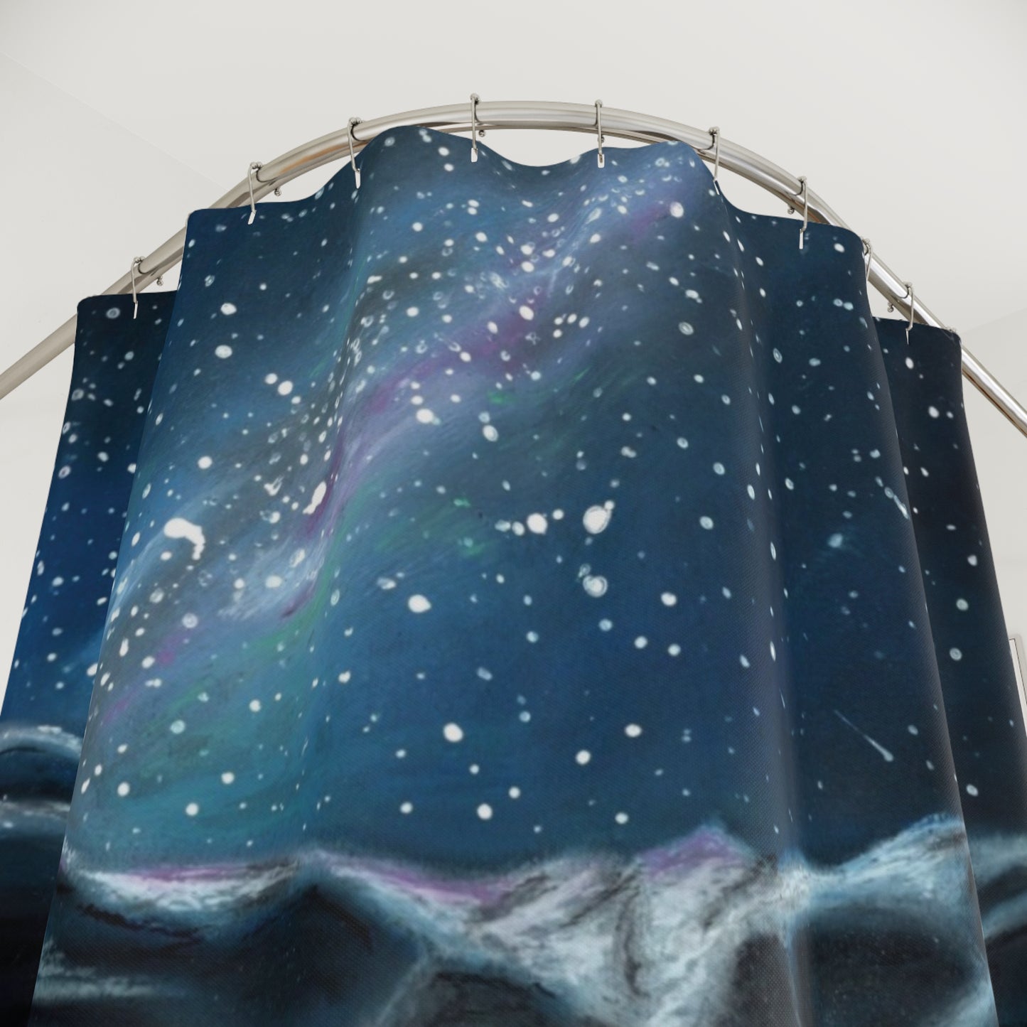 Northern Lights Lake Shower Curtain — Starry Night Aurora Bathroom Decor