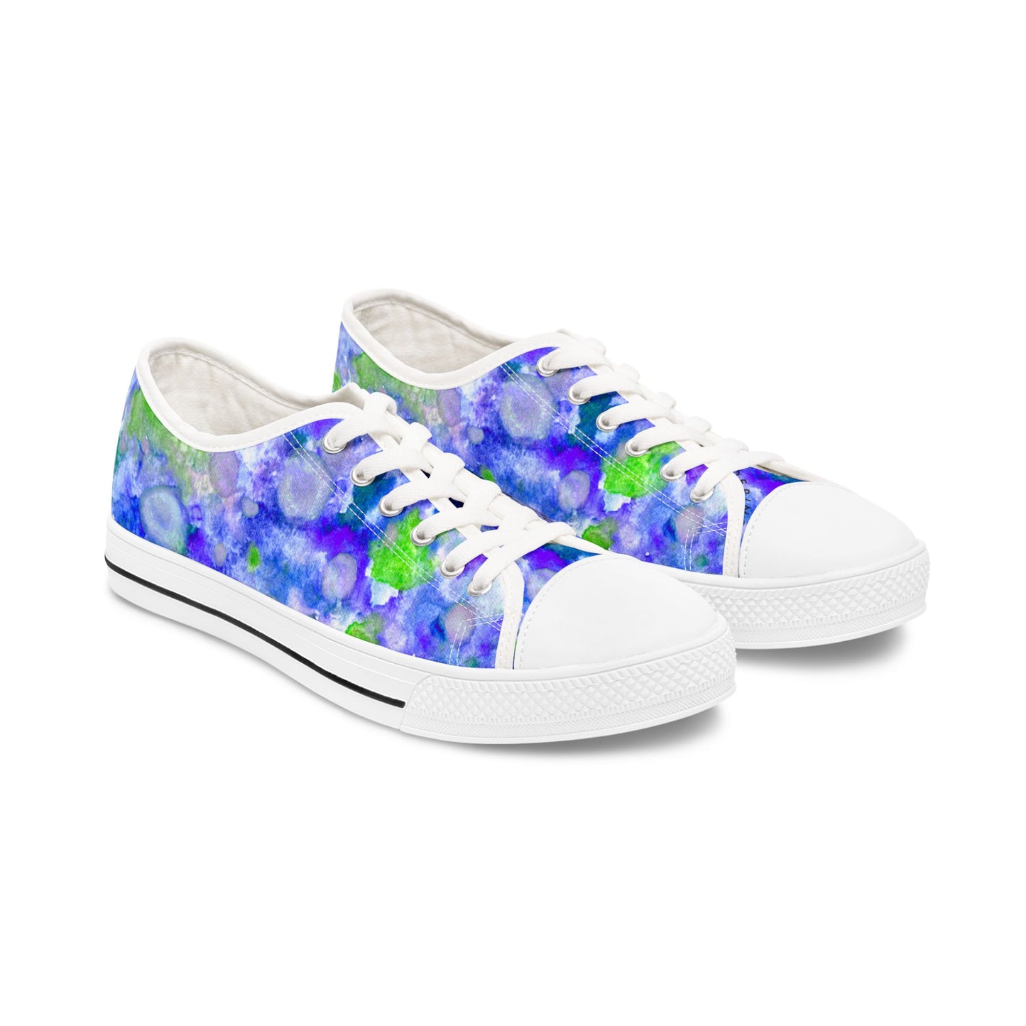 Floral Blur Women's Low Top Sneakers – Blue & Green Watercolor Print