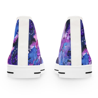 Galaxy Watercolor High Top Sneakers — Purple Planet Cosmic Print for Women