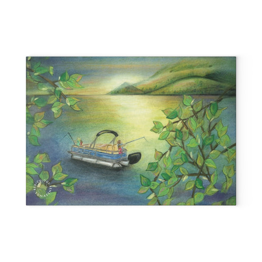 Lakefront Pontoon Glass Cutting Board – Tranquil Boating Kitchen Décor