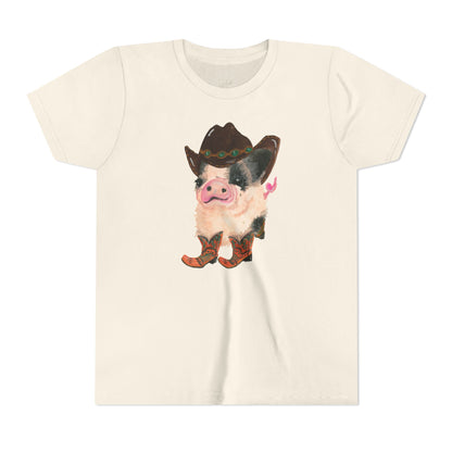 Cowboy Pig Kids Tee — Cute Western Pig in Cowboy Hat & Boots Youth T-Shirt