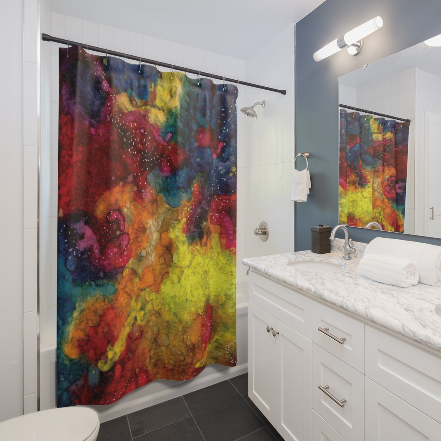 Sunset Clouds Galaxy Shower Curtain for Home Bathroom with Durable One-Sided Print and Waterproof Polyester Material