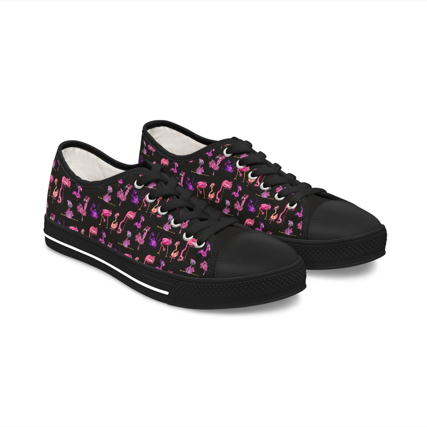 Women's Low Top Sneakers — Pink Flamingo Pattern Casual Canvas Shoes