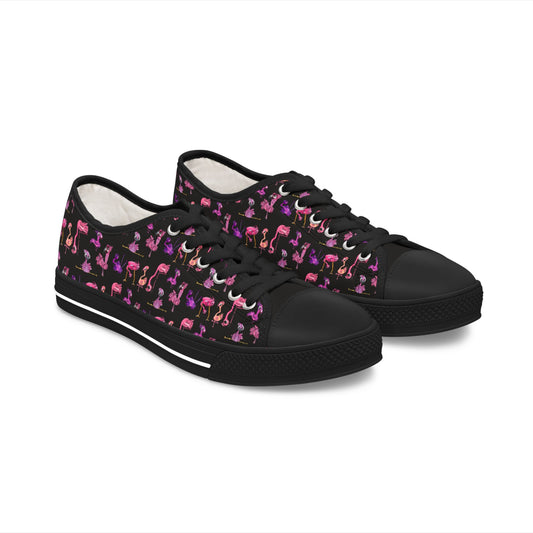 Women's Low Top Sneakers — Pink Flamingo Pattern Casual Canvas Shoes