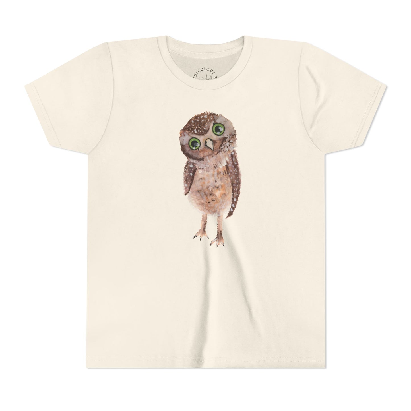 Kids Owl Watercolor Tee - Cute Woodland Bird Youth Short Sleeve Shirt