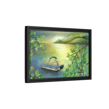 Pontoon Boat on Lake Framed Wall Art